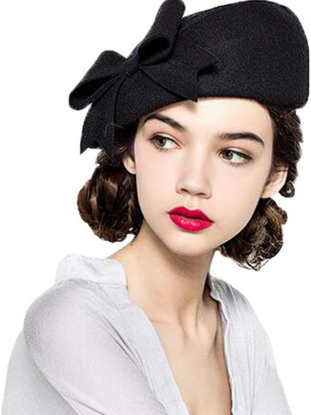 Vintage Wool Beret with Bowknot for Women | Stylish Winter Cap & Fascinator Hat